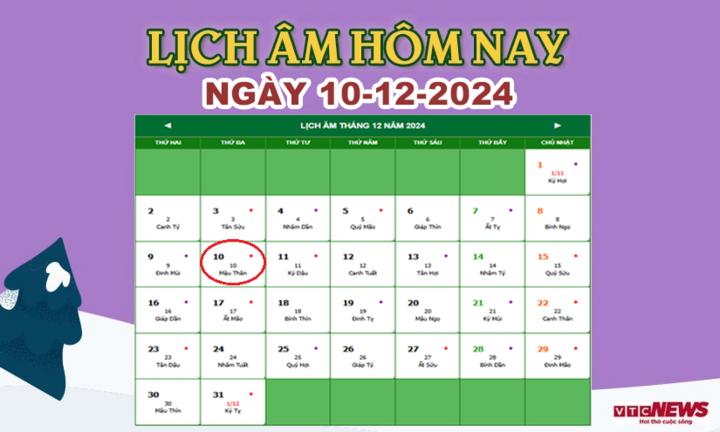 Xem lịch âm hôm nay ngày 10/12/2024.