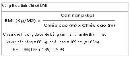 Bảng đánh giá tình trạng thừa cân béo phì qua BMI