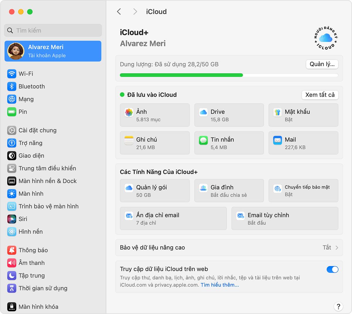 Trong cài đặt iCloud trên macOS, Drive nằm trong mục Đã lưu vào iCloud.