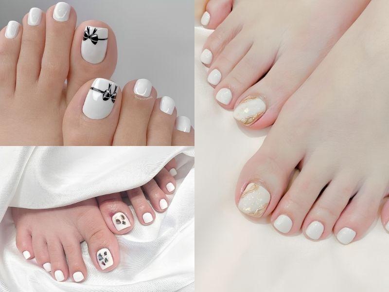 những mẫu nail chân màu trắng