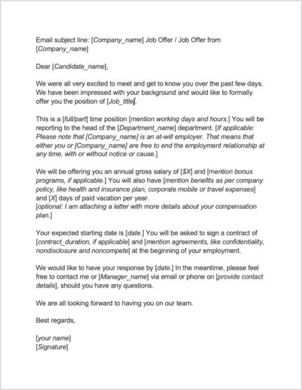 general job offer letter