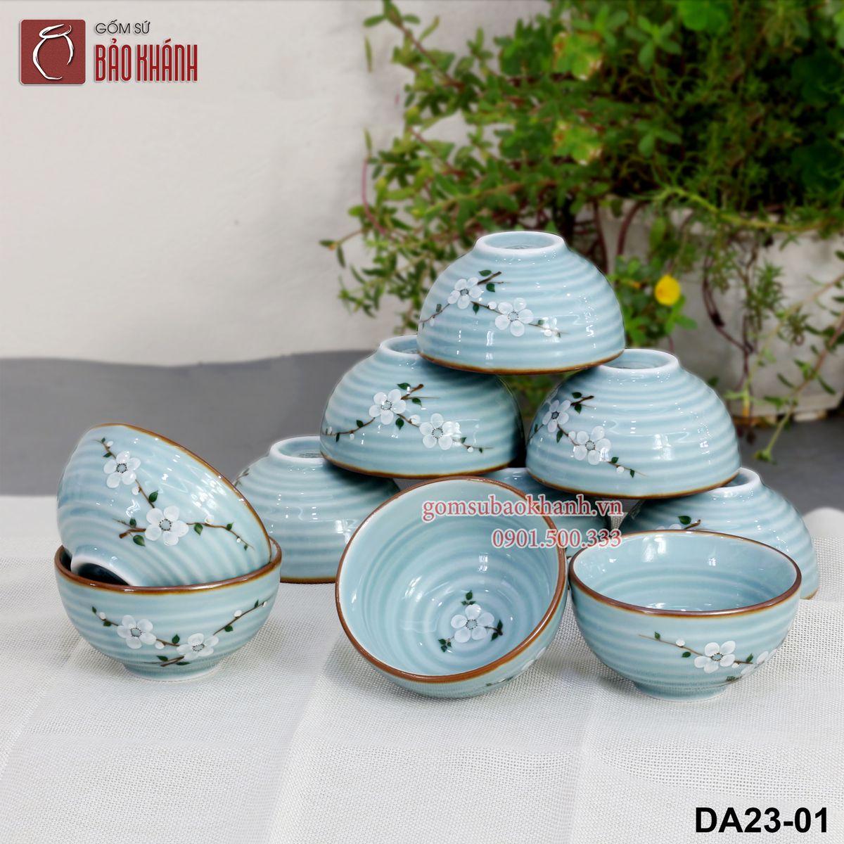 Bát cơm men Lam Ngọc vẽ hoa Anh Đào