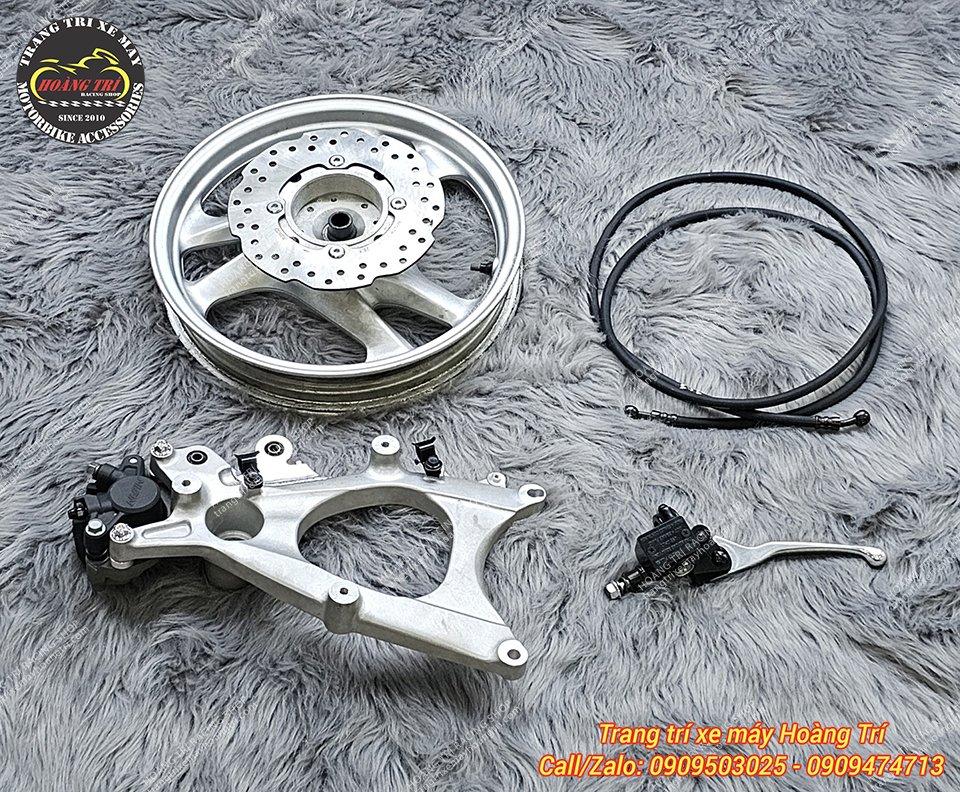 Trọn bộ phanh đĩa sau Airblade 2013-2019 với tay phanh dầu Vespa (màu bạc) Sơn lại màu đen combo này theo yêu cầu sẽ phát sinh thêm chi phí