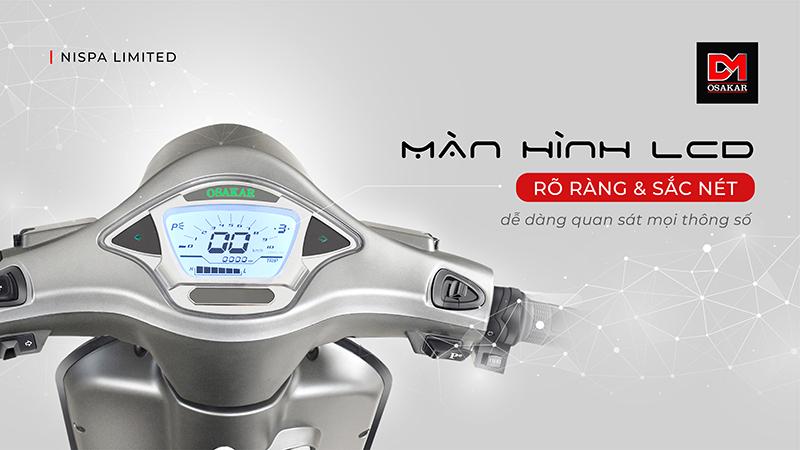 Xe máy điện Osakar Nispa Limited sở hữu màn hình LCD hiện đại giúp bạn dễ dàng điều khiển và theo dõi tình trạng xe