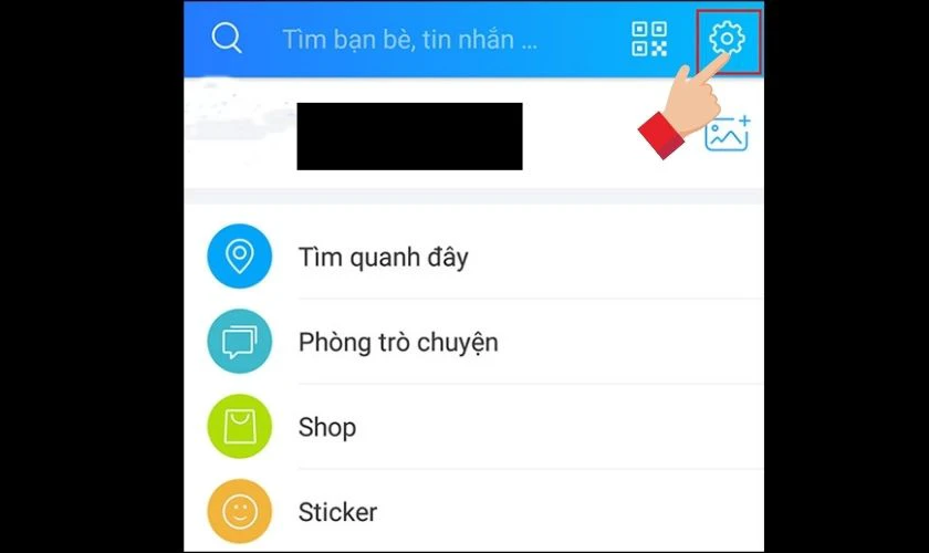 Đăng nhập Zalo, tìm và chọn vào bánh răng cưa