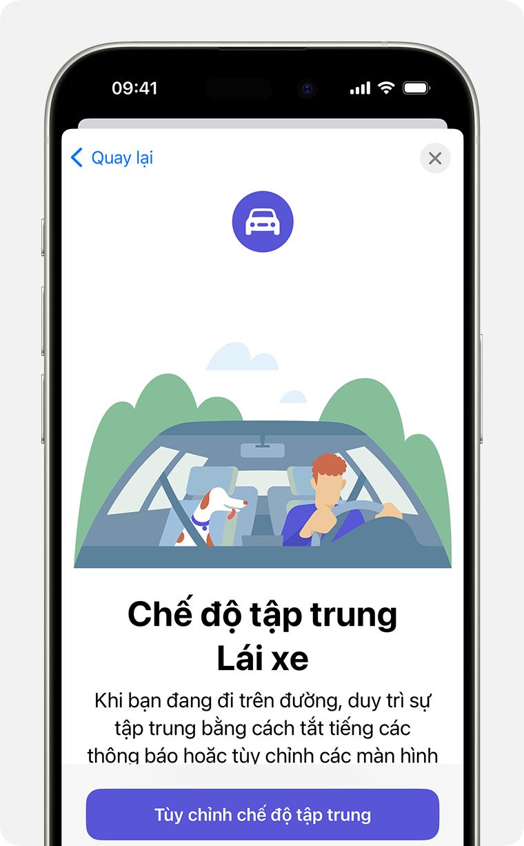 Màn hình thiết lập chế độ tập trung Lái xe ban đầu trong phần Cài đặt &; Tập trung