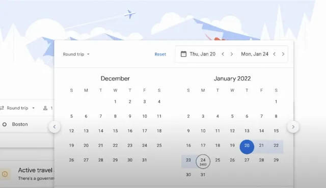 Lịch xem giá vé máy bay giảm của Google Flights
