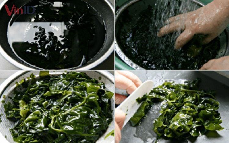 Ngâm rong biển để loại bỏ mùi tanh và thái nhỏ