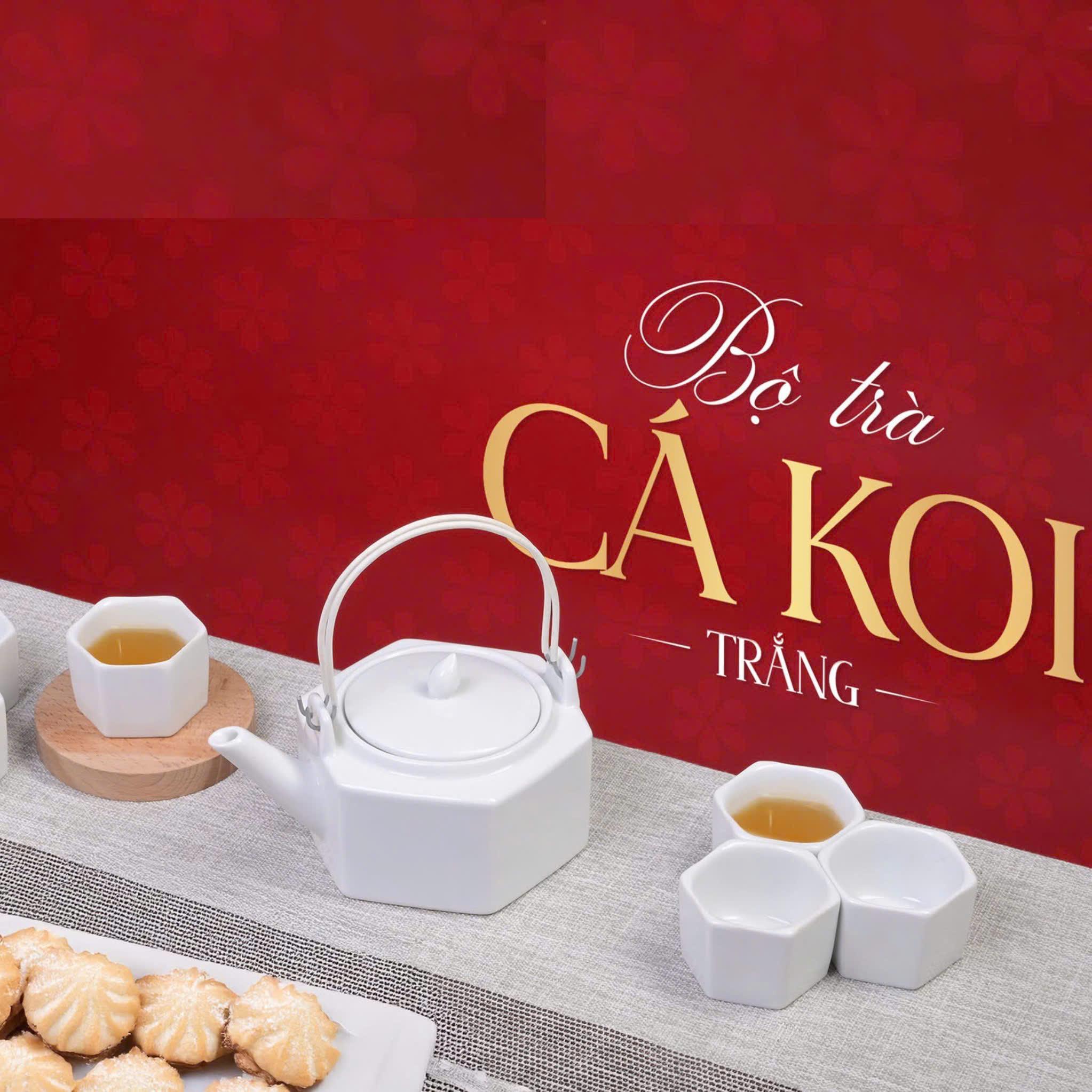 bộ ấm trà sứ trắng cao cấp long phương
