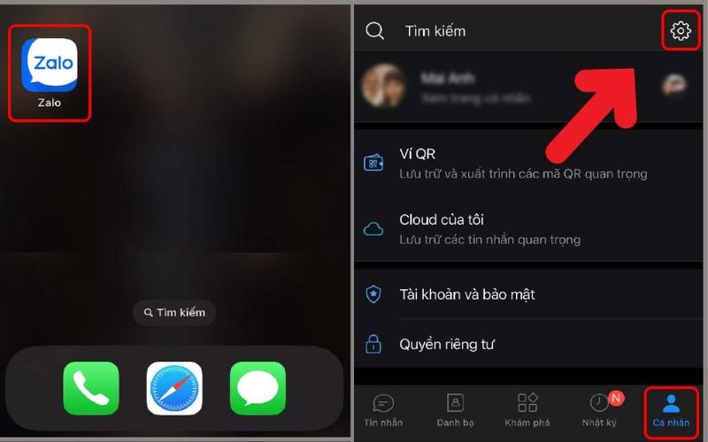 Nhấn vào biểu tượng Settings