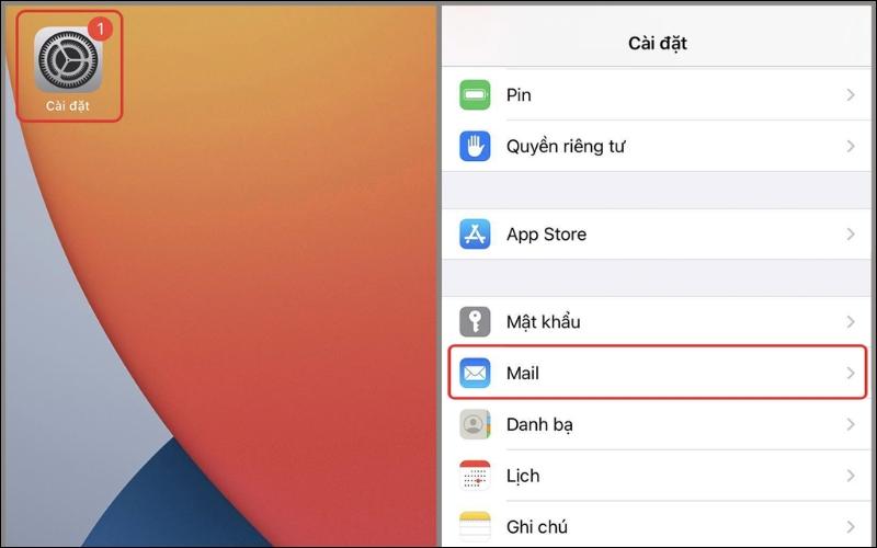 Vào ứng dụng Cài đặt trên iPhone và chọn Mail