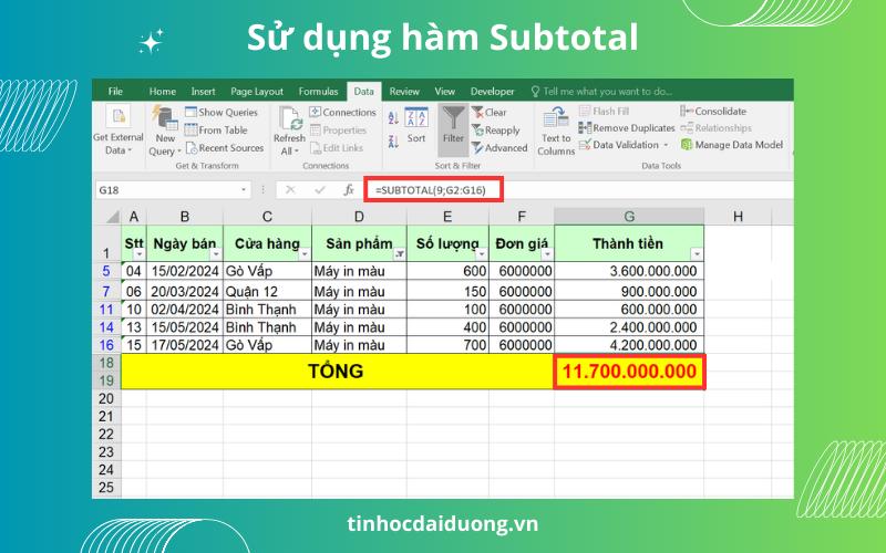 cách tính tổng trong excel 6